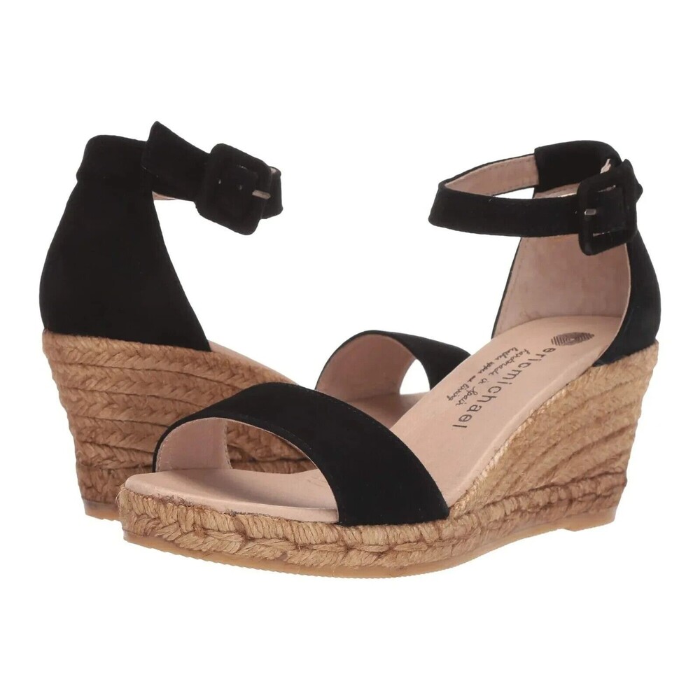 Eric Michael Women's Black Leather Milan Wedge Sandals Size US 8.5-9 EU …